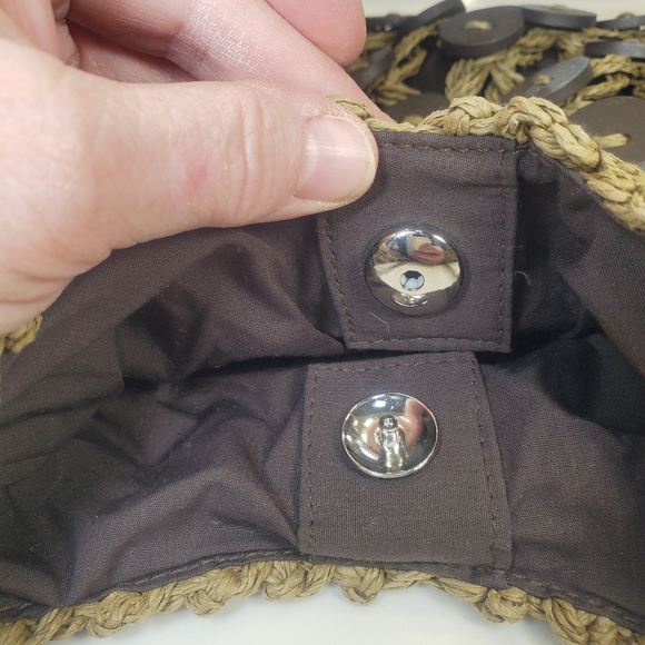 Macrame Brown Crossbody Shoulder Bag with Brown Buttons Attached - Picture 5 of 9